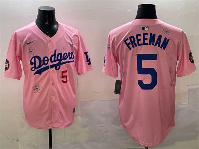 Men%27s Los Angeles Dodgers #5 Freddie Freeman Pink 2025 Tokyo Series Limited Stitched Jersey->los angeles dodgers->MLB Jersey